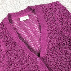 Sonoma Life Style Purple Knit Cardigan Sweater Women's Size L Open Weave Pockets